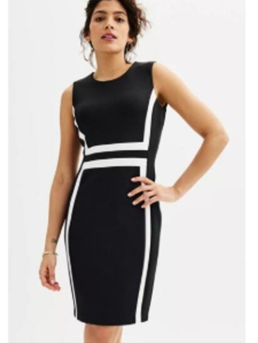 Calvin Klein Black Sheath Dress with White Contrast Panels